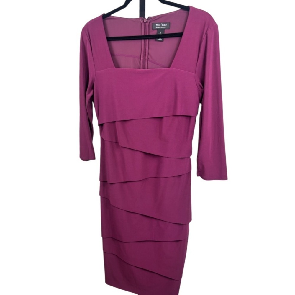 White House Black Market Purple Tiered Sheath Dress 3/4 Sleeve Size 12